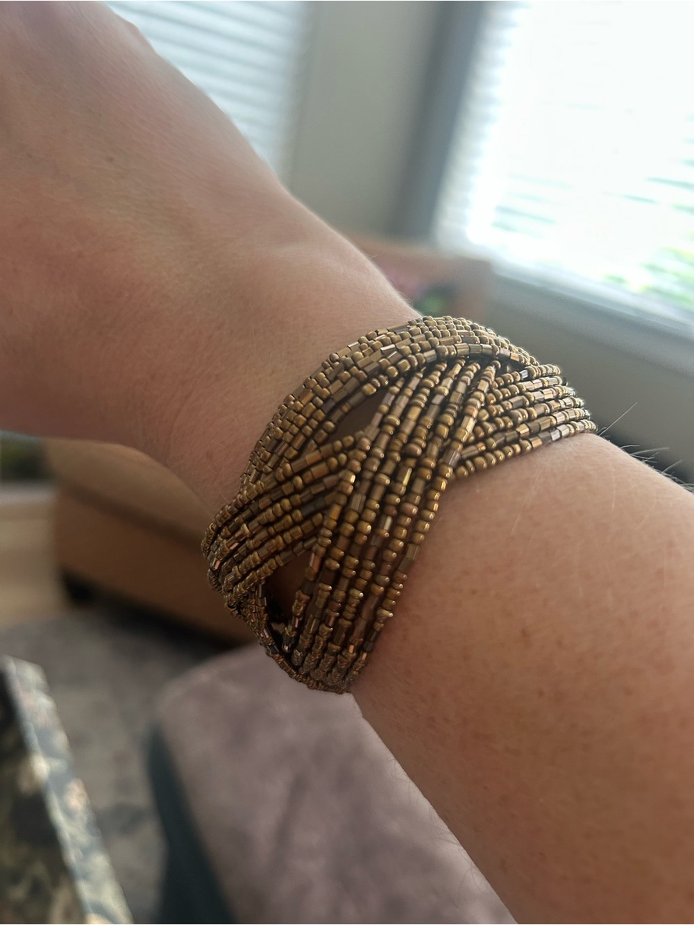 Gold Multi-Row Beaded Women’s Bracelet - Picture 2 of 4